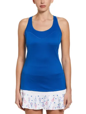 Women's Essential Solid Tennis Tank with Mesh Front Panel