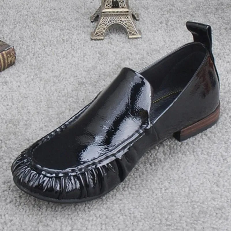 Women's Shallow Mouth Casual Shoes Peas Shoes Round Toe Flat Spring and Autumn Single Shoes British Style Leather Shoes Lazy Pedal Shoes
