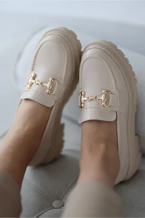Women's Thick Sole Loafer Loafers Gc Beige Gold Buckle