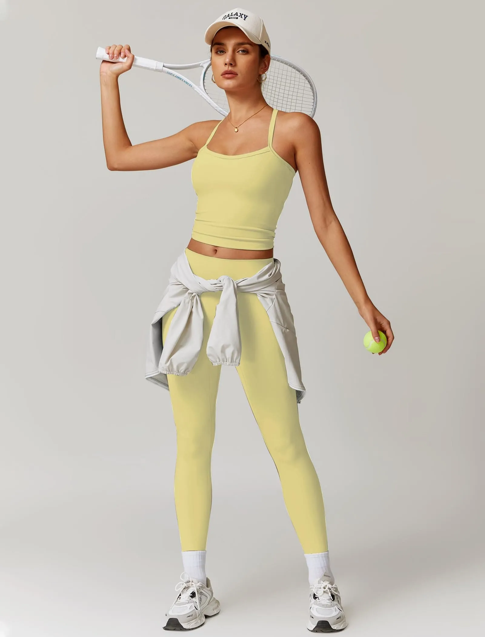 Womens Workout Sets Two Piece Seamless Stretch Cross Back Tank Top Matching Tummy Control High Waist Leggings Set 2 Piece For Women Gym Yoga Active Wear Outfits Athletic Work Out Clothes Yellow