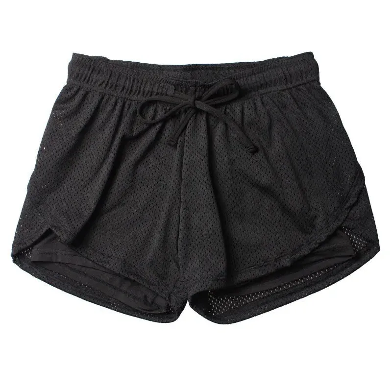 Women's Yoga Fitness Shorts: Elastic Running Leggings with Breathable Mesh Panels