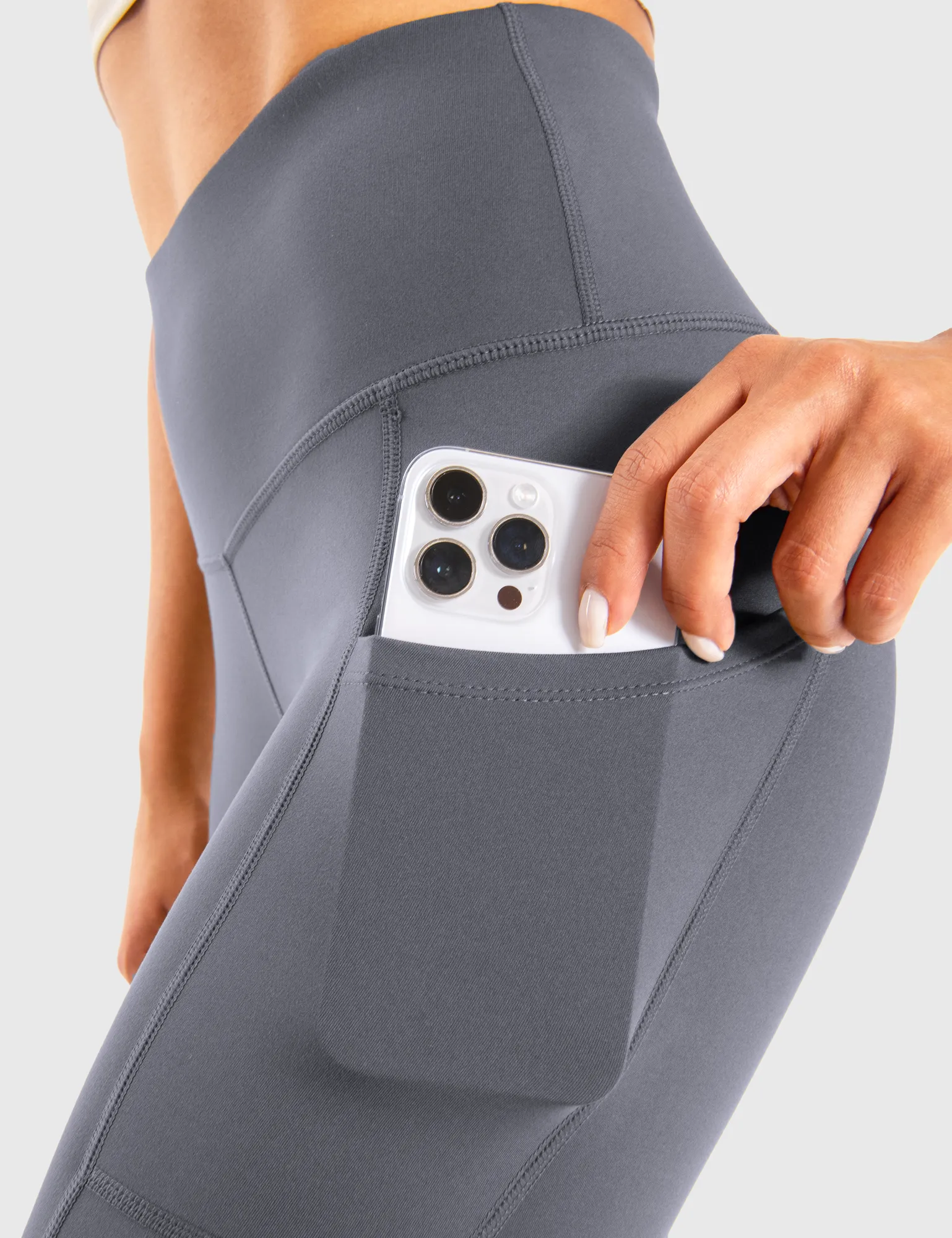 YR Leggings for Women, Yoga Pants with Deep Side Pockets, High Waisted, Grey