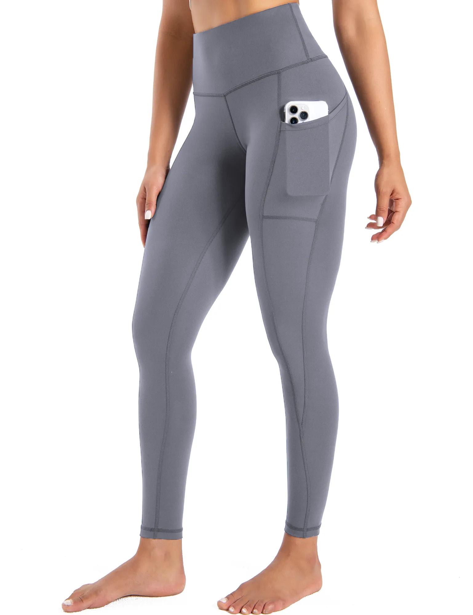 YR Leggings for Women, Yoga Pants with Deep Side Pockets, High Waisted, Grey