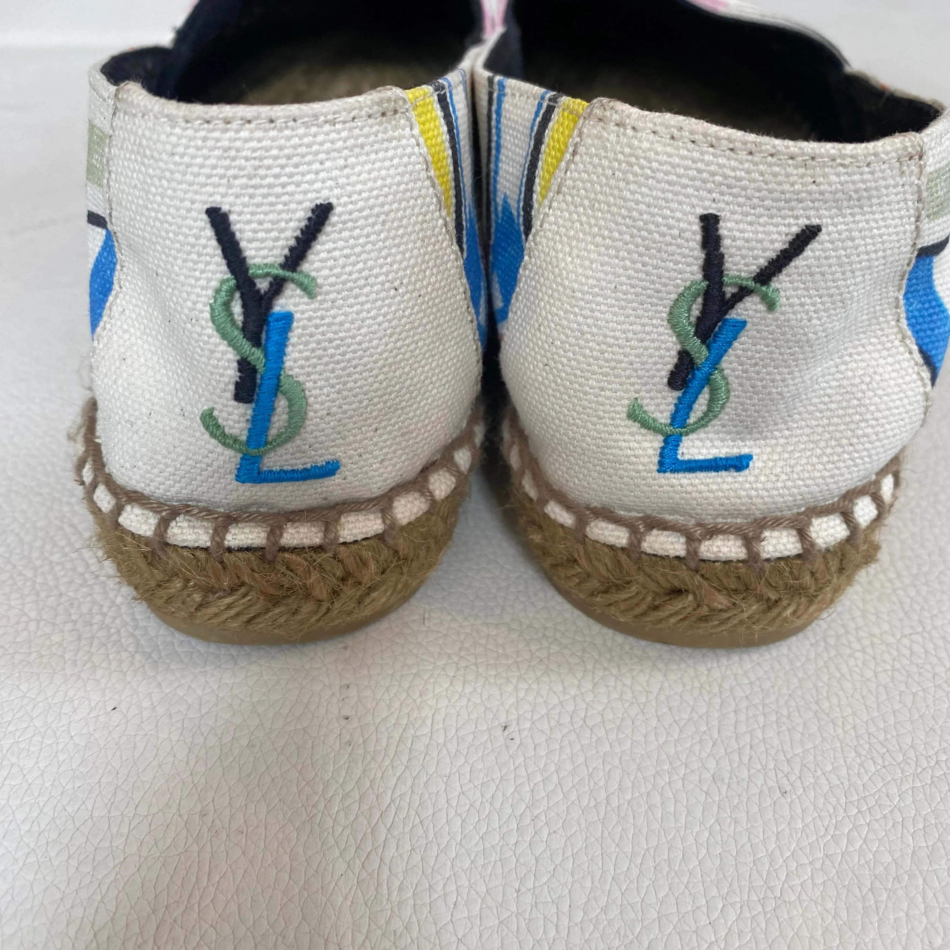 YSL SAINT LAURENT Perseo Canvas Espadrille Shoes Size 38.5