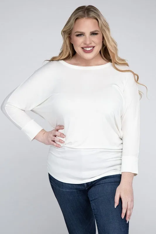 ZENANA Plus Luxe Rayon Boat Neck 3/4 Sleeve Top