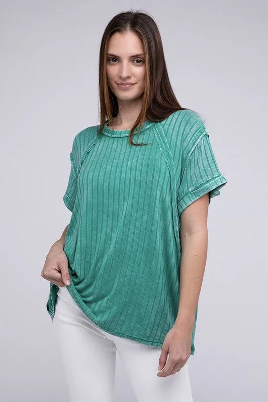 ZENANA Ribbed Raglan Dolman Sleeve Boat-Neck Top