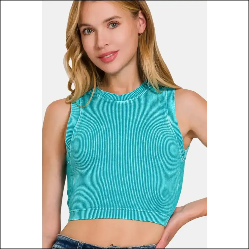 Zenana Washed Ribbed Seamless Crop Tank
