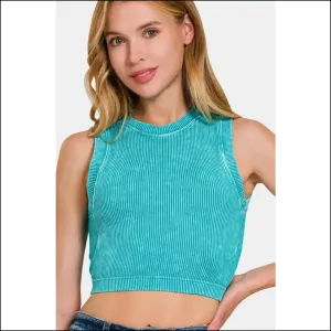 Zenana Washed Ribbed Seamless Crop Tank