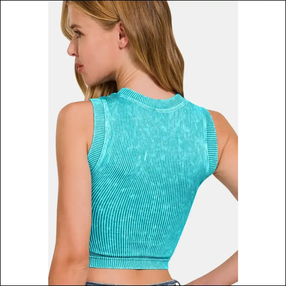 Zenana Washed Ribbed Seamless Crop Tank