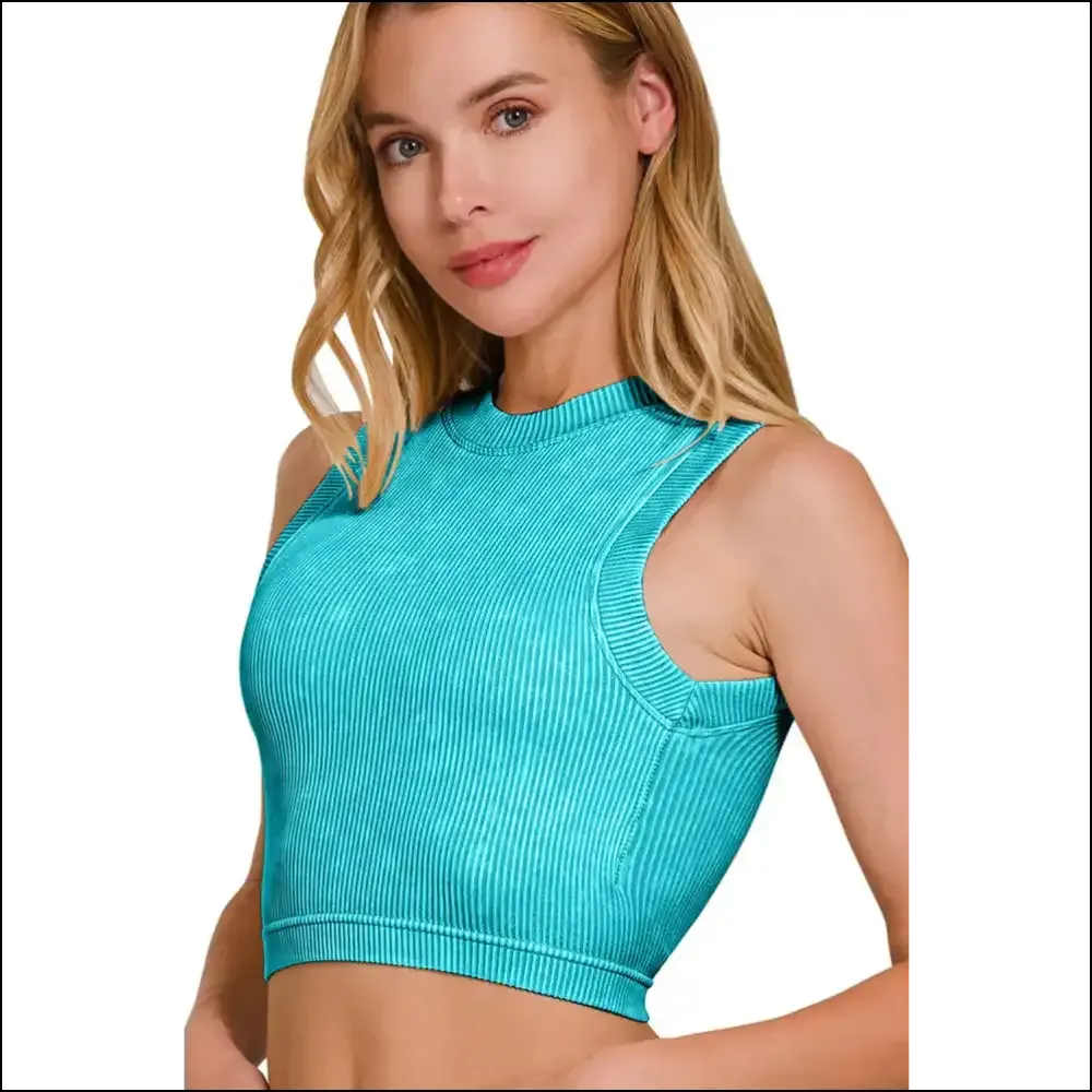 Zenana Washed Ribbed Seamless Crop Tank