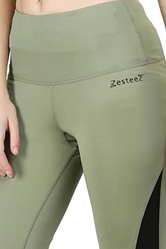 Zesteez Women's imported Lycra Fabric Activewear Legging for sports and Gym wear (Mehendi Green and Black, S)