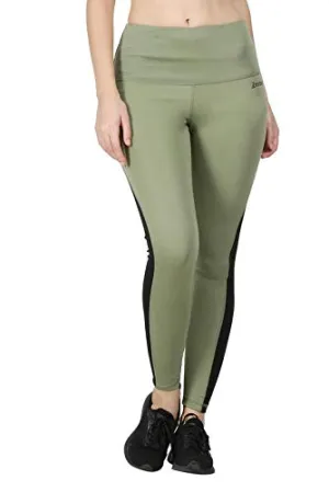 Zesteez Women's imported Lycra Fabric Activewear Legging for sports and Gym wear (Mehendi Green and Black, S)