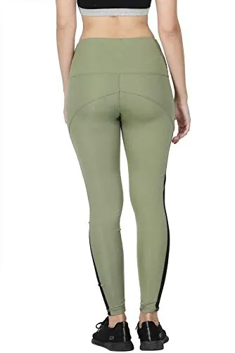 Zesteez Women's imported Lycra Fabric Activewear Legging for sports and Gym wear (Mehendi Green and Black, S)